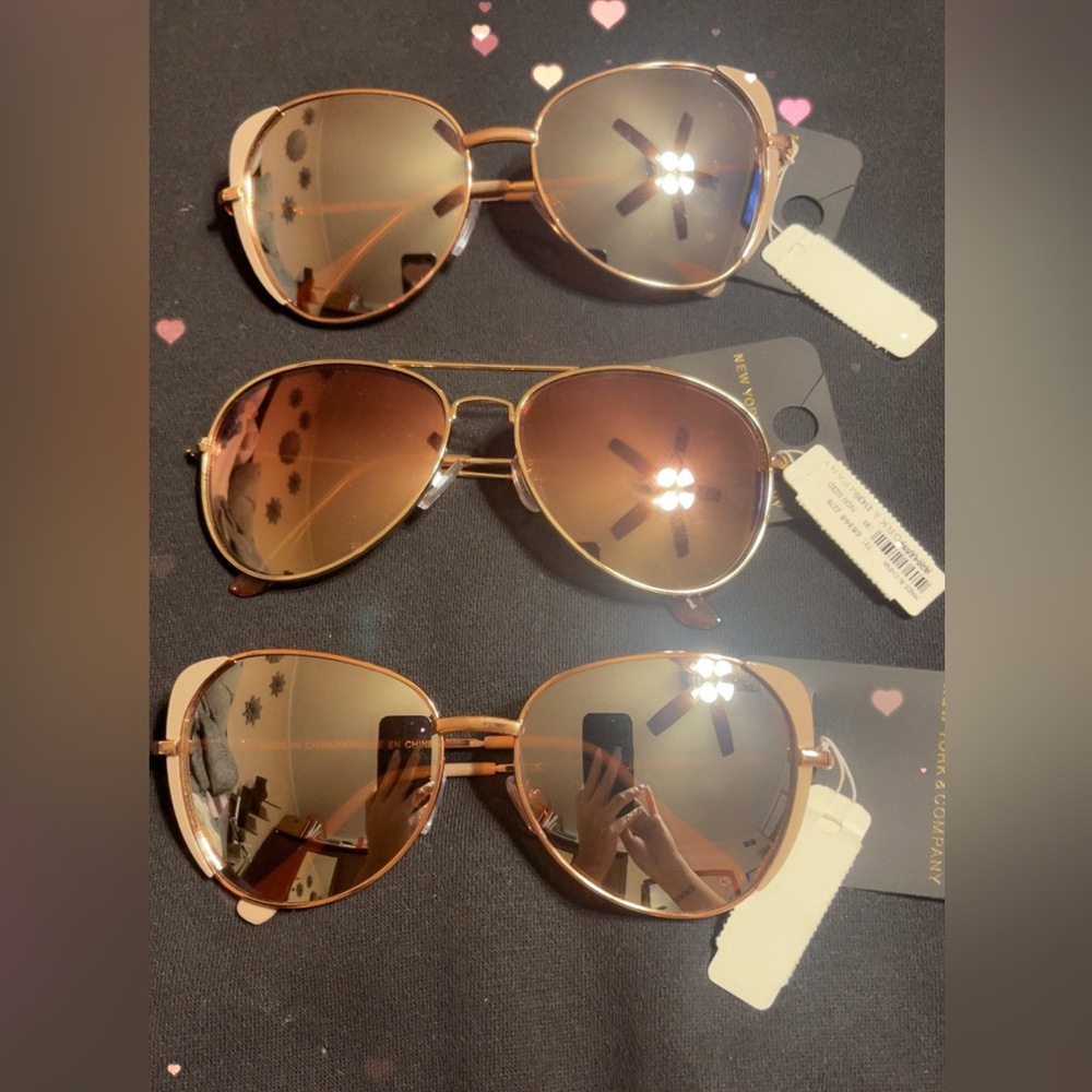 NEW 3 pairs New York & Company Gold Aviator Sunglasses